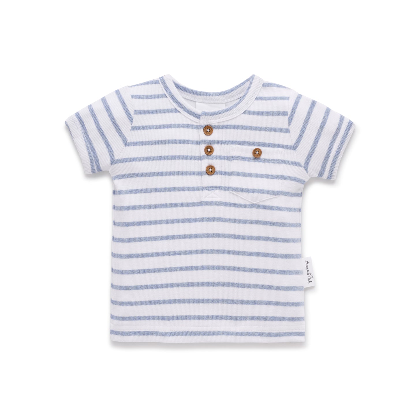 Aster & Oak Blue Stripe Rib Henley Top