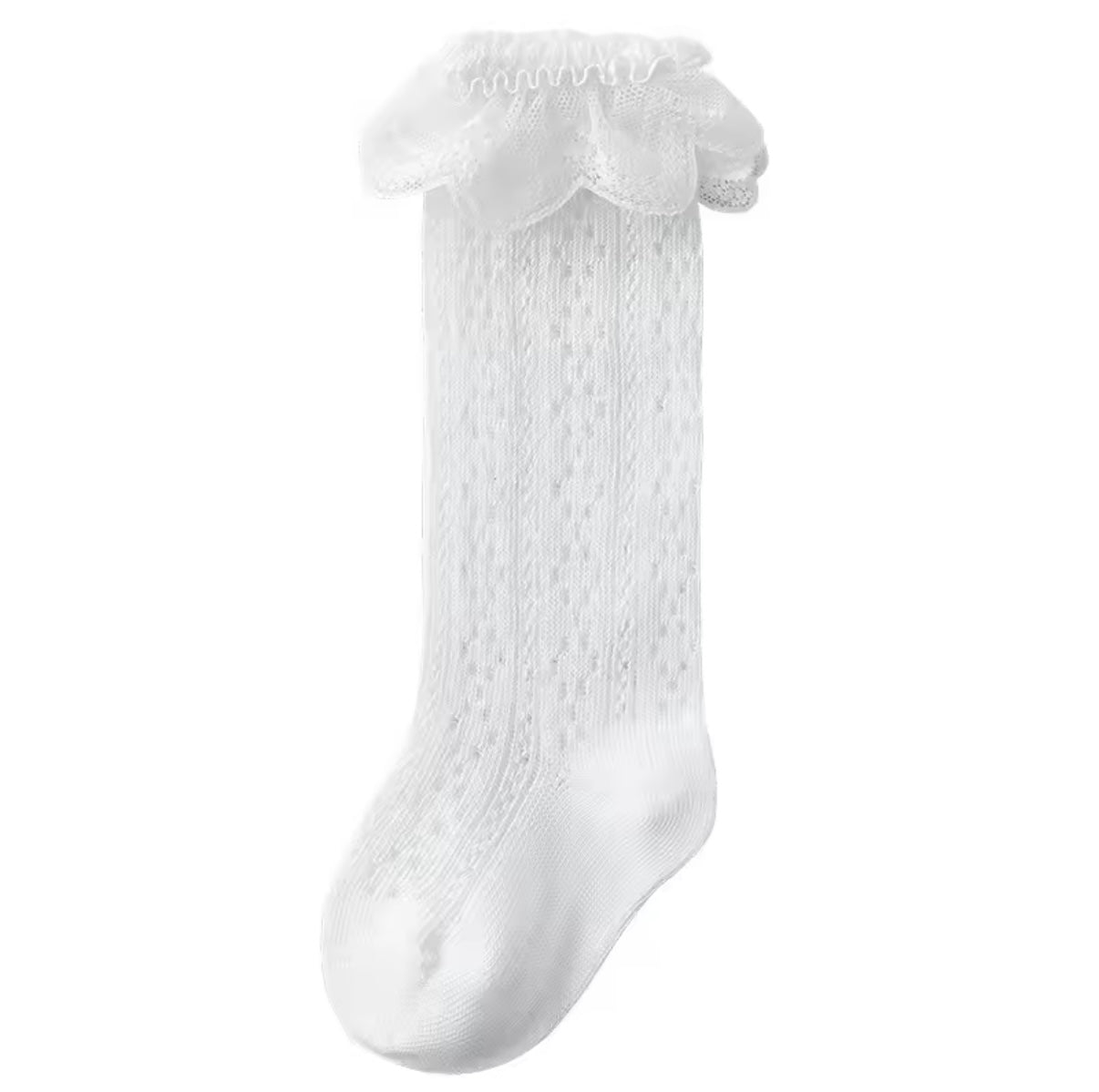 Lace Top Knee High Cotton Socks White