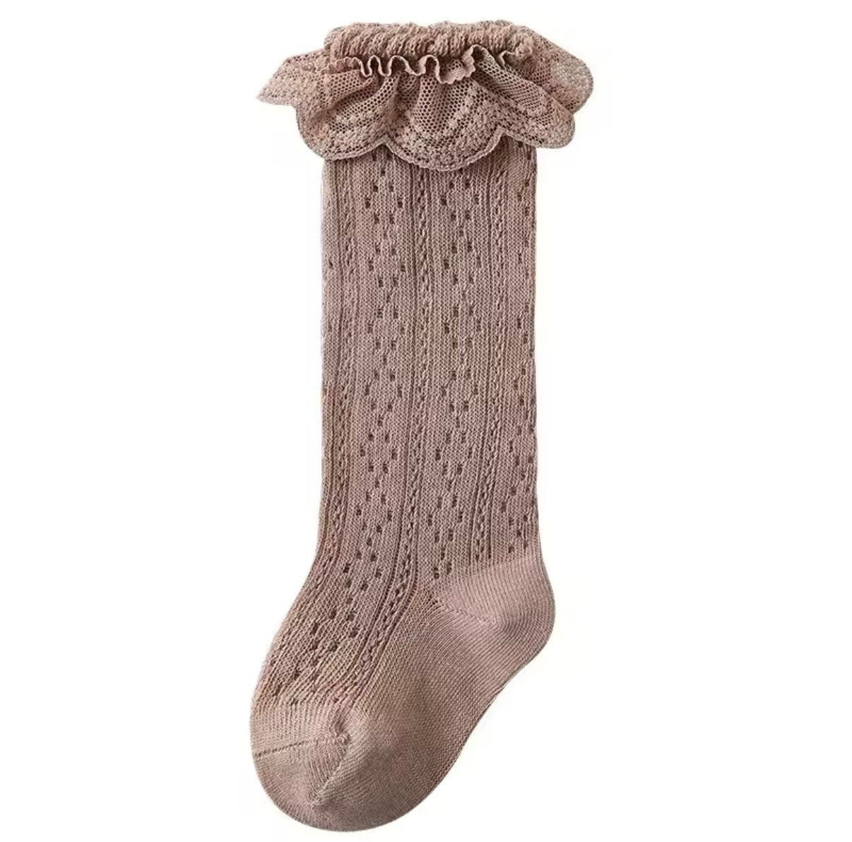 Lace Top Knee High Cotton Socks Coffee