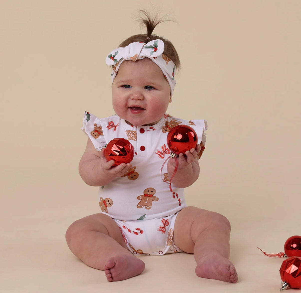 Snuggle Hunny Gingerbread Short Sleeve Bodysuit with Frill