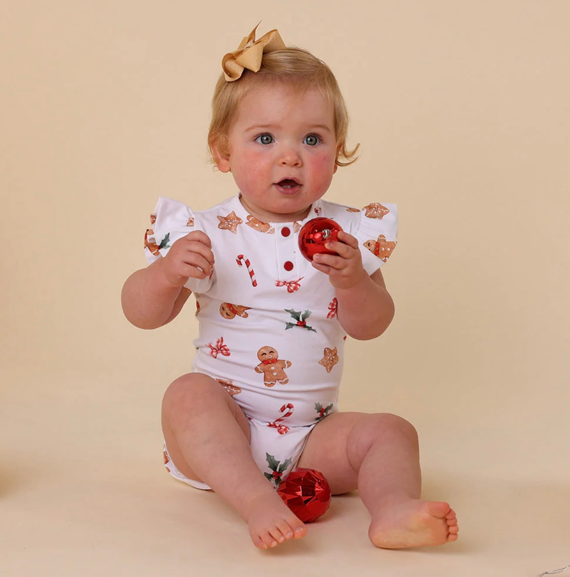 Snuggle Hunny Gingerbread Short Sleeve Bodysuit with Frill