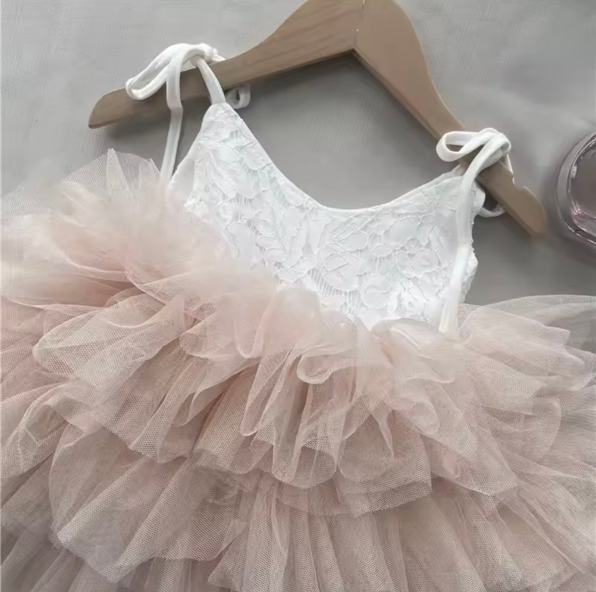 White & Apricot Lace Tutu Dress