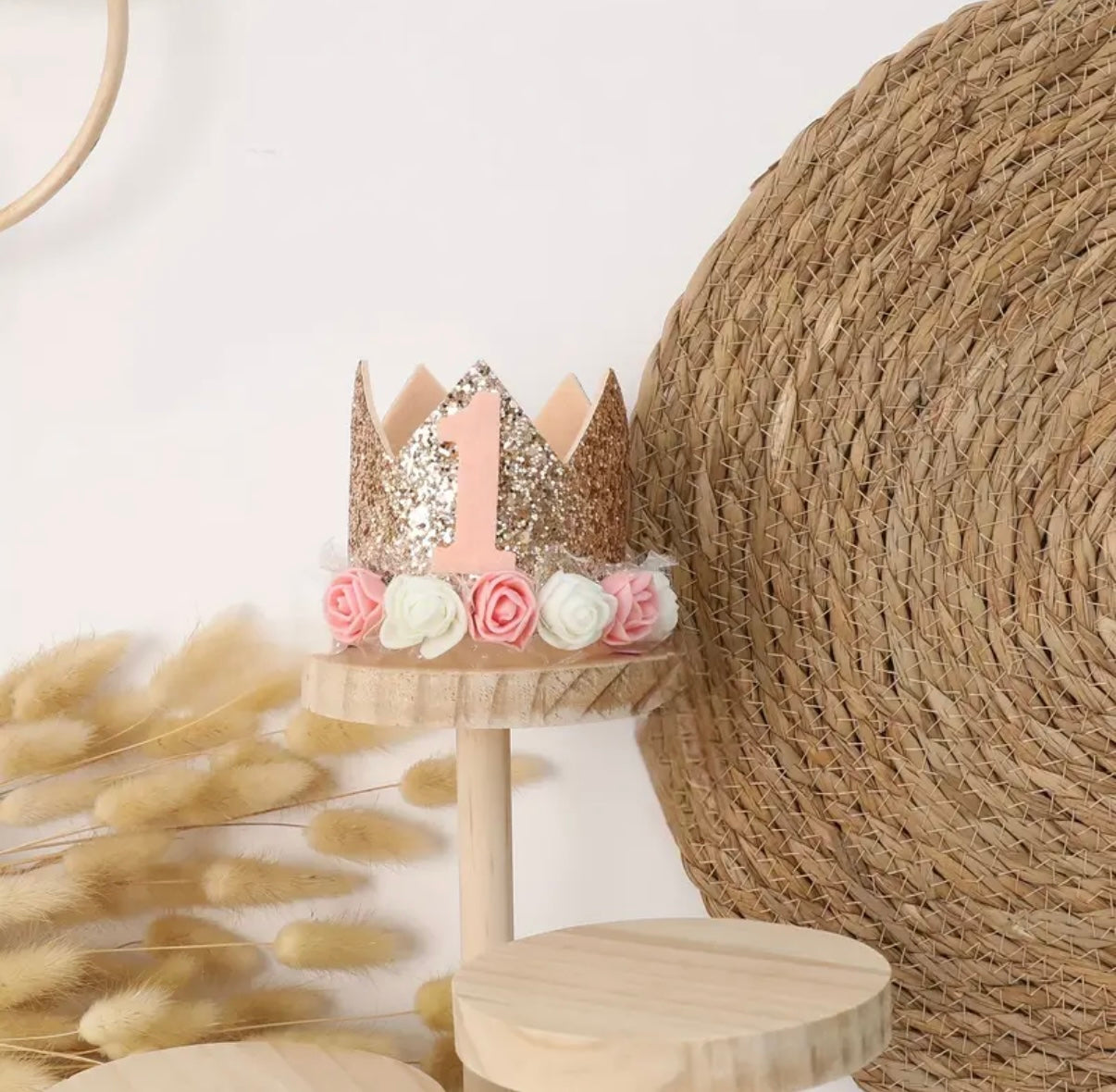 1st Birthday Hat Floral Crown Gold