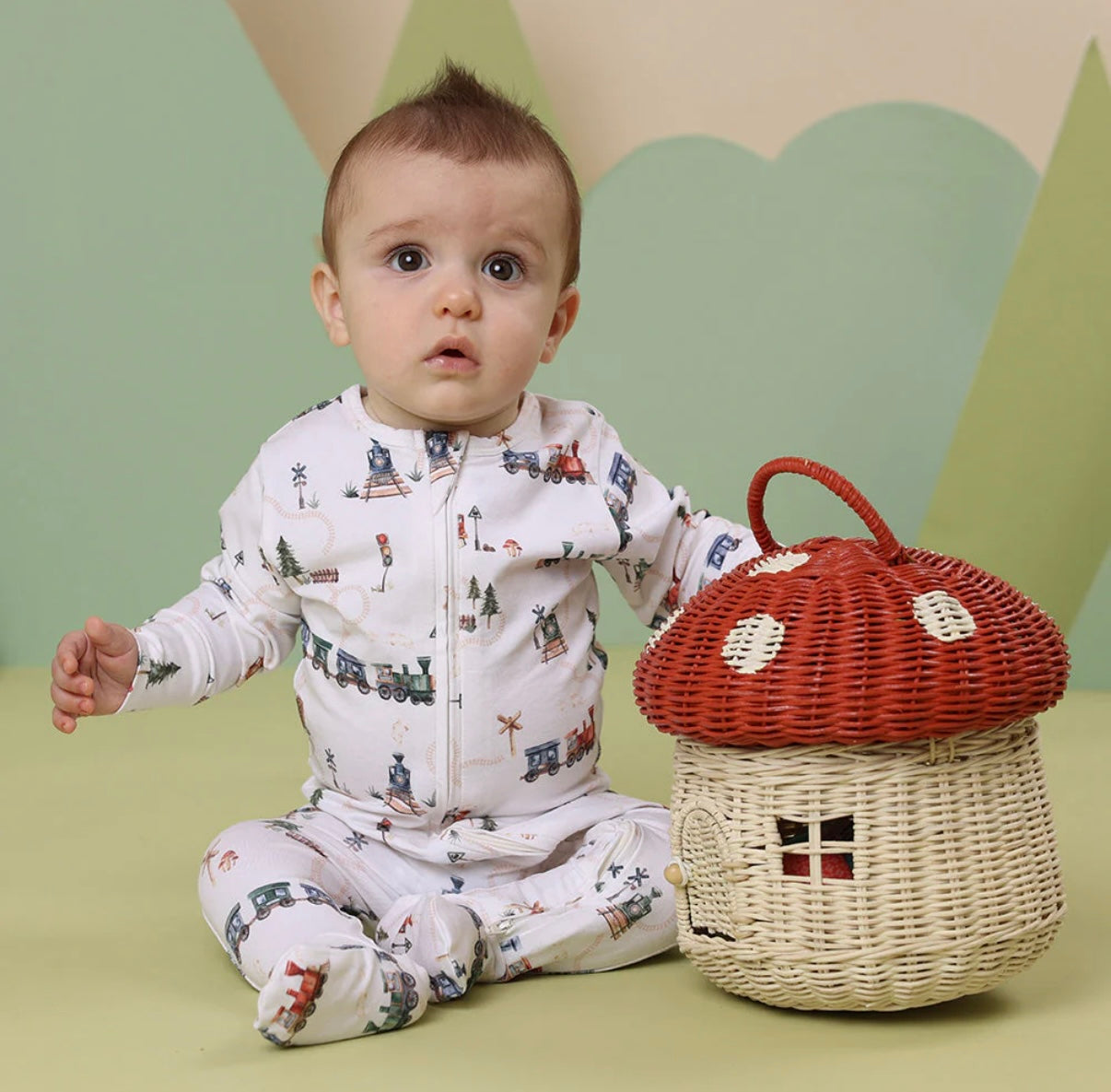 Snuggle Hunny Trains Organic Snuggle Sleepsuit Zip Footie