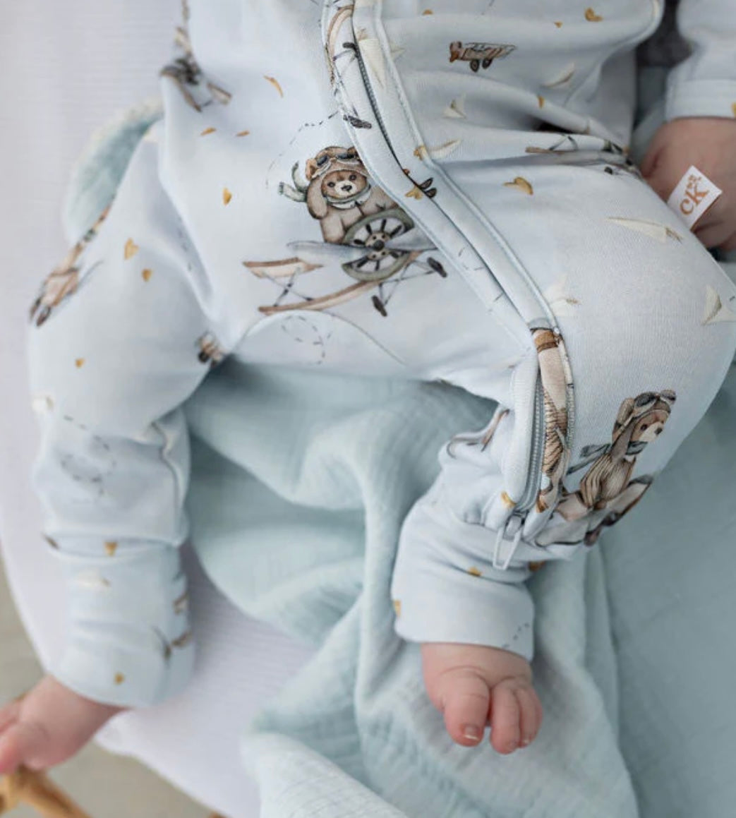 Confetti Kidz Aviator Teddy Bamboo Zipsuit