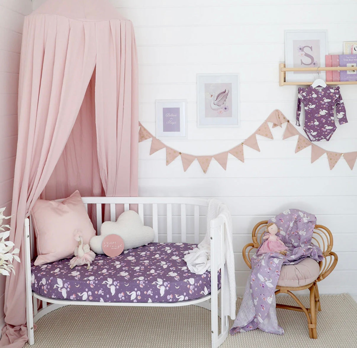 Snuggle Hunny Midnight Swan Fitted Cot Sheet