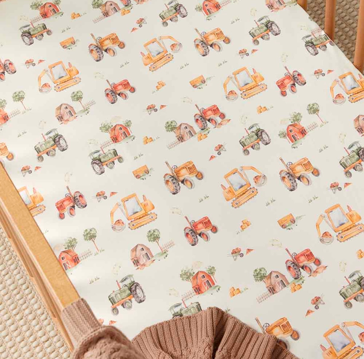 Snuggle Hunny Diggers & Tractors Fitted Cot Sheet