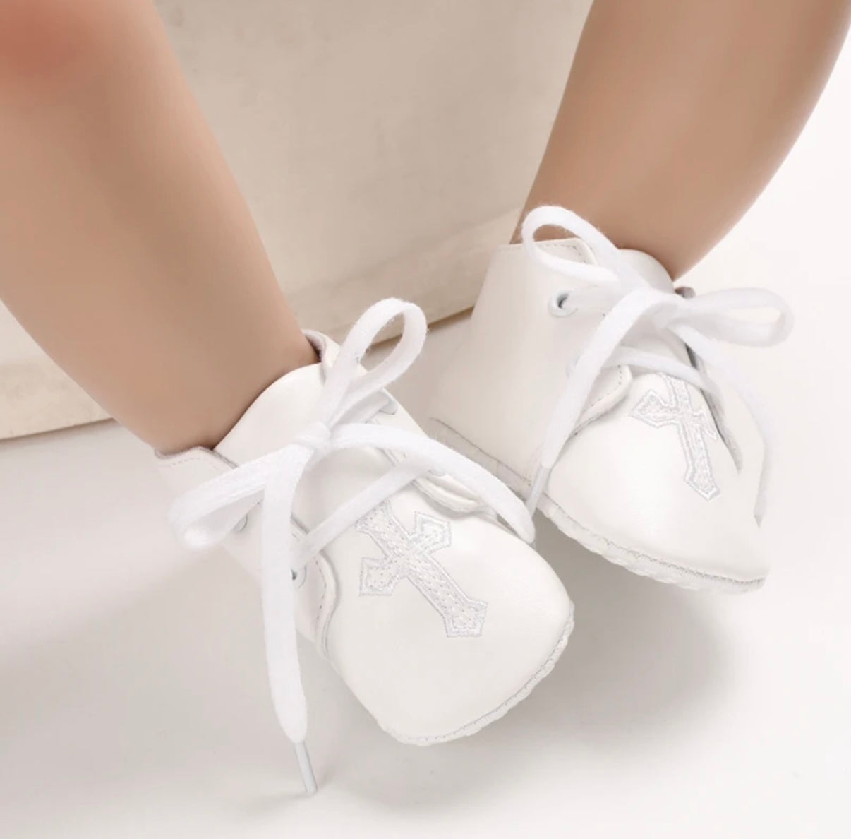 White Christening Baptism Shoes White Cross