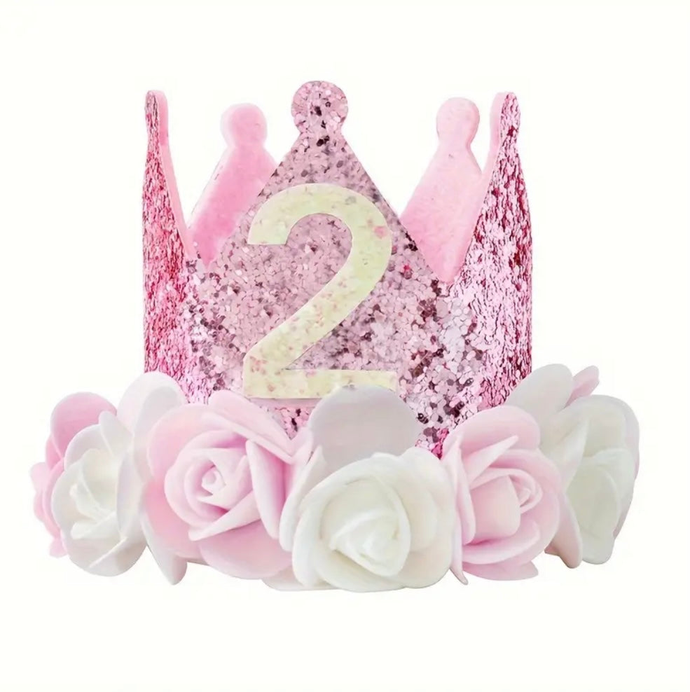 2nd Birthday Hat Floral Crown Pink