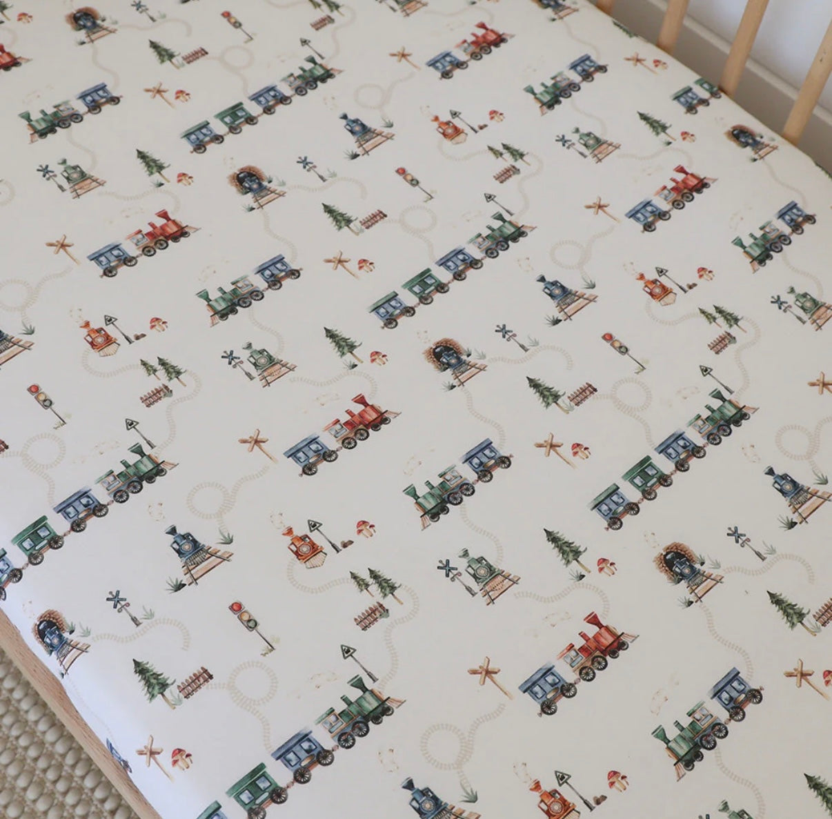 Snuggle Hunny Fitted Cot Sheet Trains