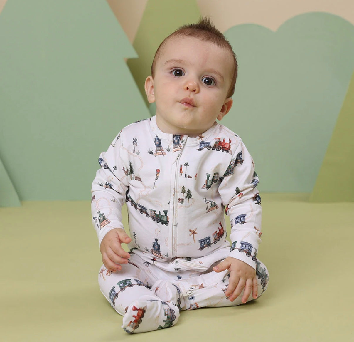 Snuggle Hunny Trains Organic Snuggle Sleepsuit Zip Footie