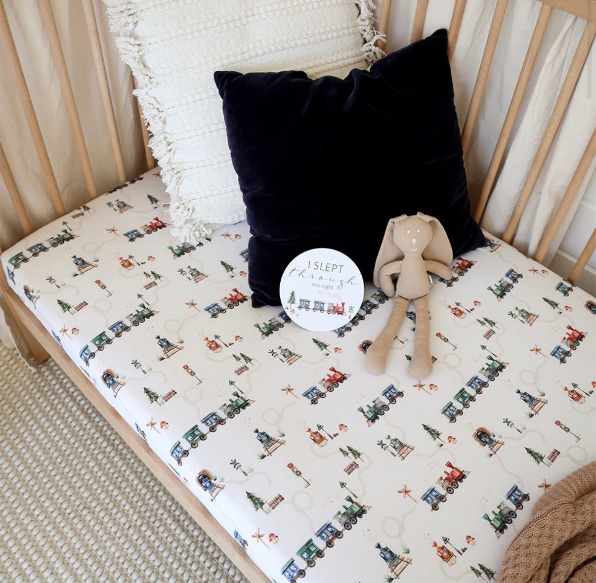 Snuggle Hunny Fitted Cot Sheet Trains