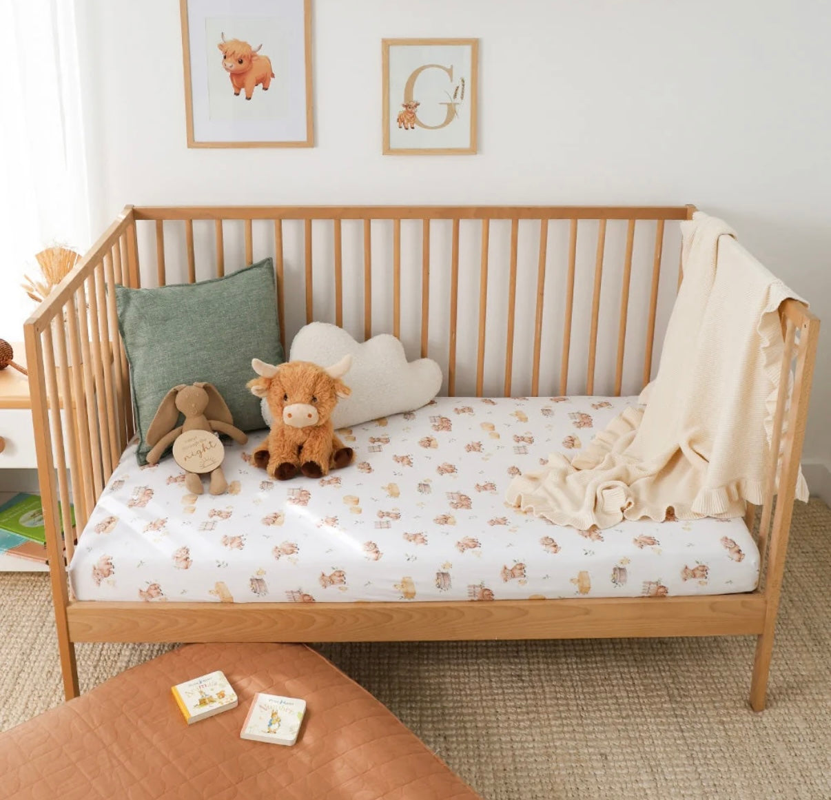 Snuggle Hunny Highland Cows Fitted Cot Sheet