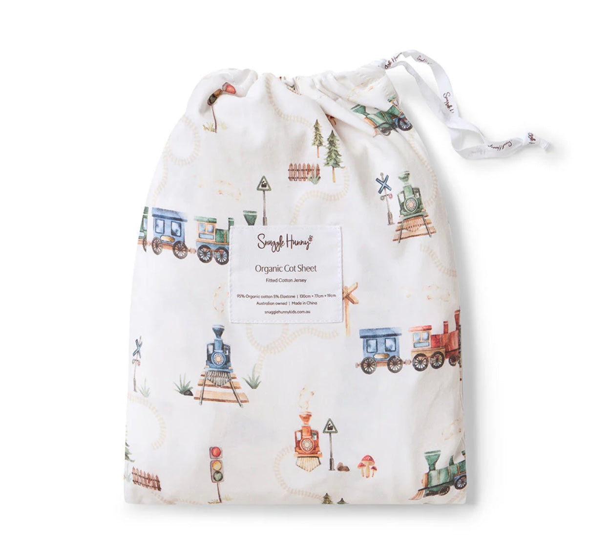 Snuggle Hunny Fitted Cot Sheet Trains