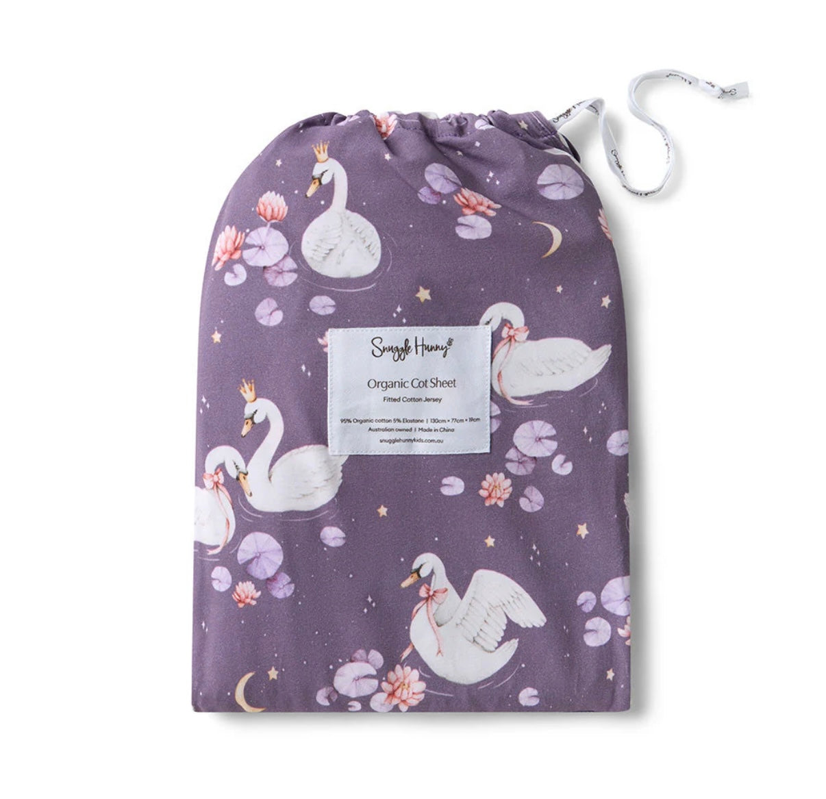 Snuggle Hunny Midnight Swan Fitted Cot Sheet