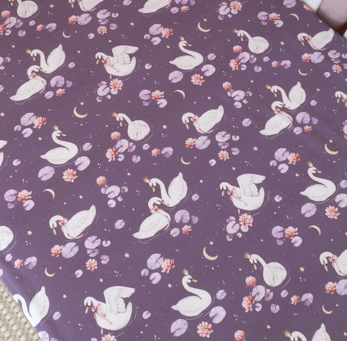 Snuggle Hunny Midnight Swan Fitted Cot Sheet