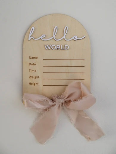Petite + Co ‘Hello World’ Pink Bow Arch Writeable Plaque