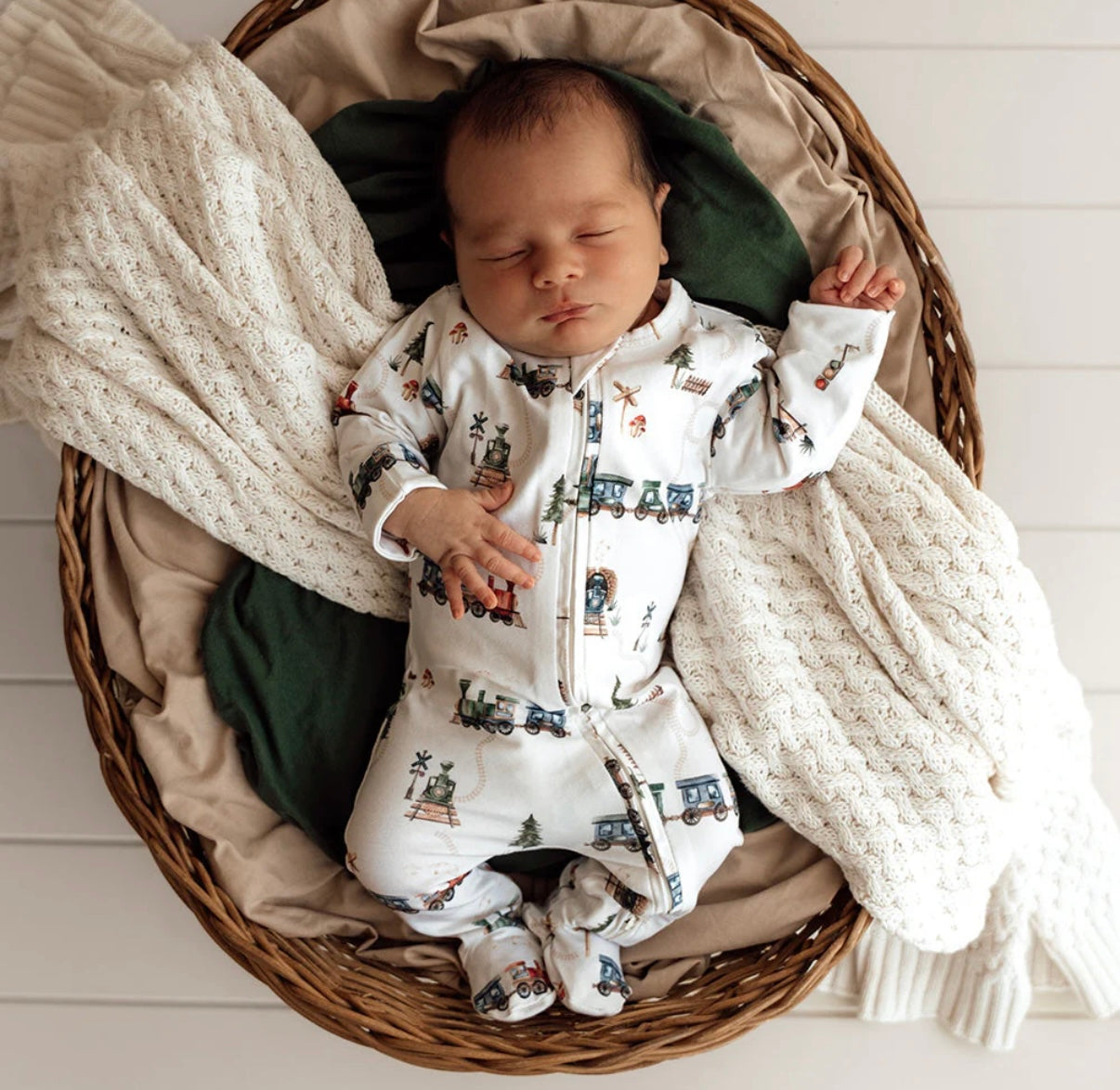 Snuggle Hunny Trains Organic Snuggle Sleepsuit Zip Footie