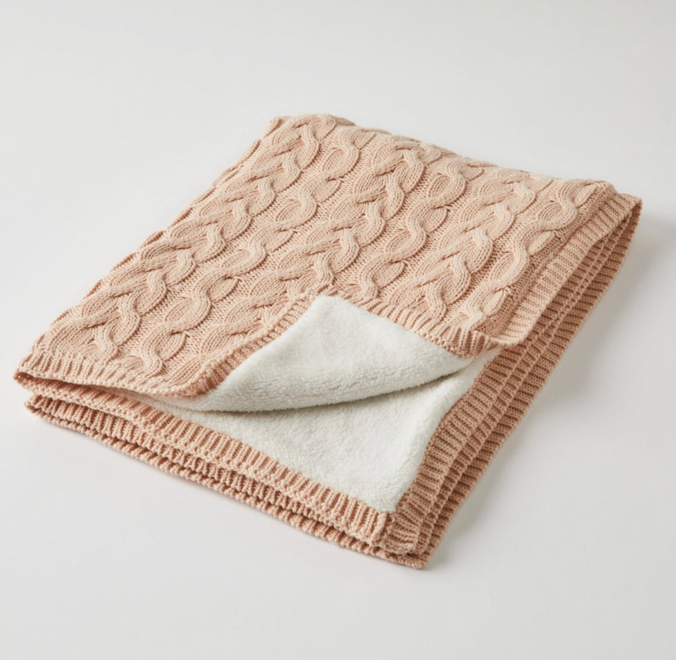 Jiggle & Giggle Aurora Cable Knit Baby Blanket Pink Clay