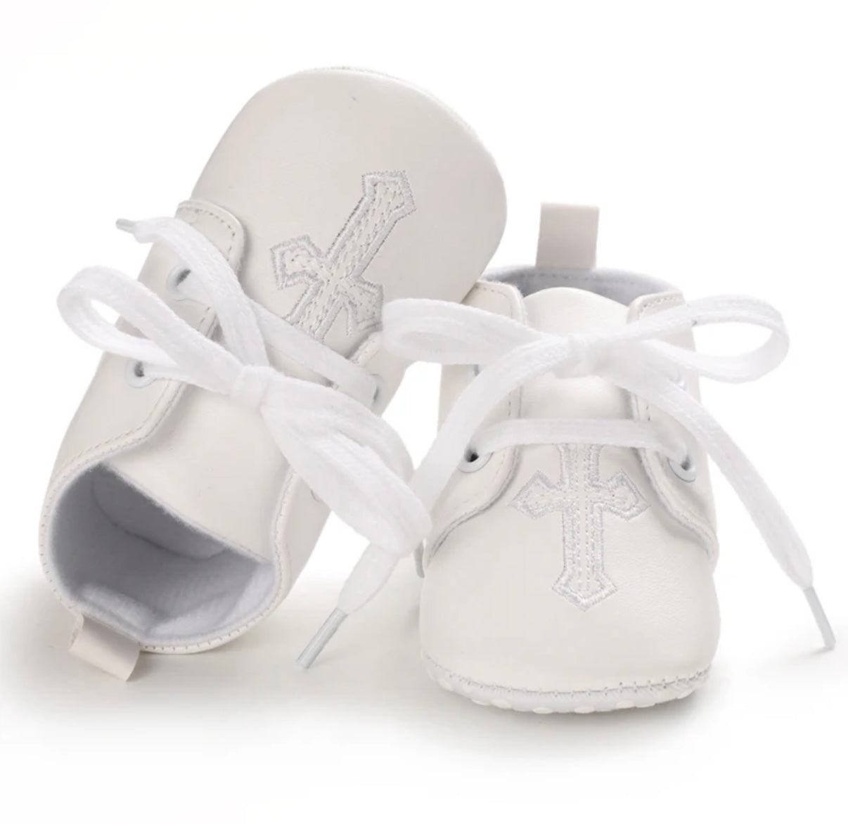 White Christening Baptism Shoes White Cross