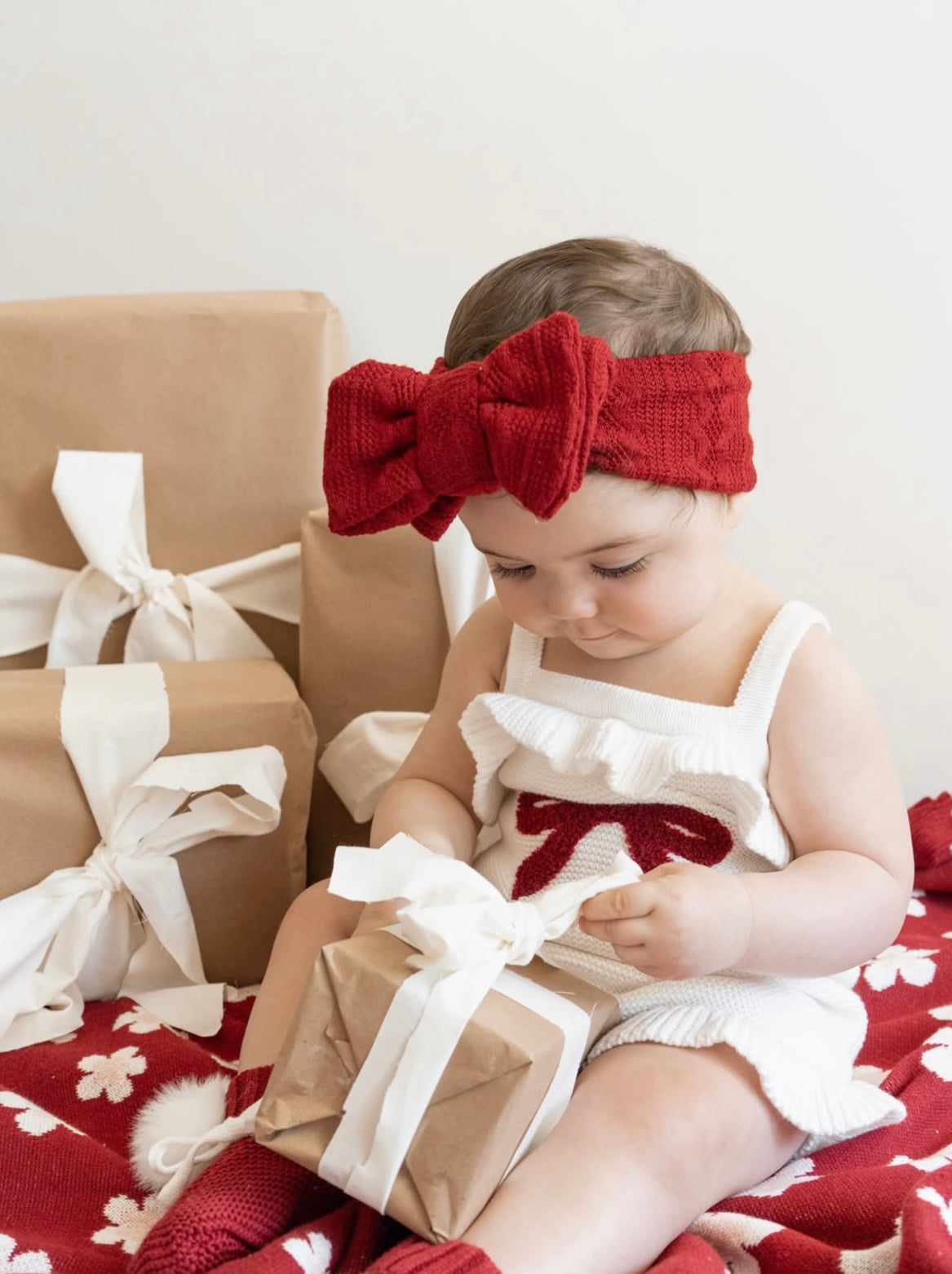 Blossom & Pear Red Bow Singlet Frill Knit Romper