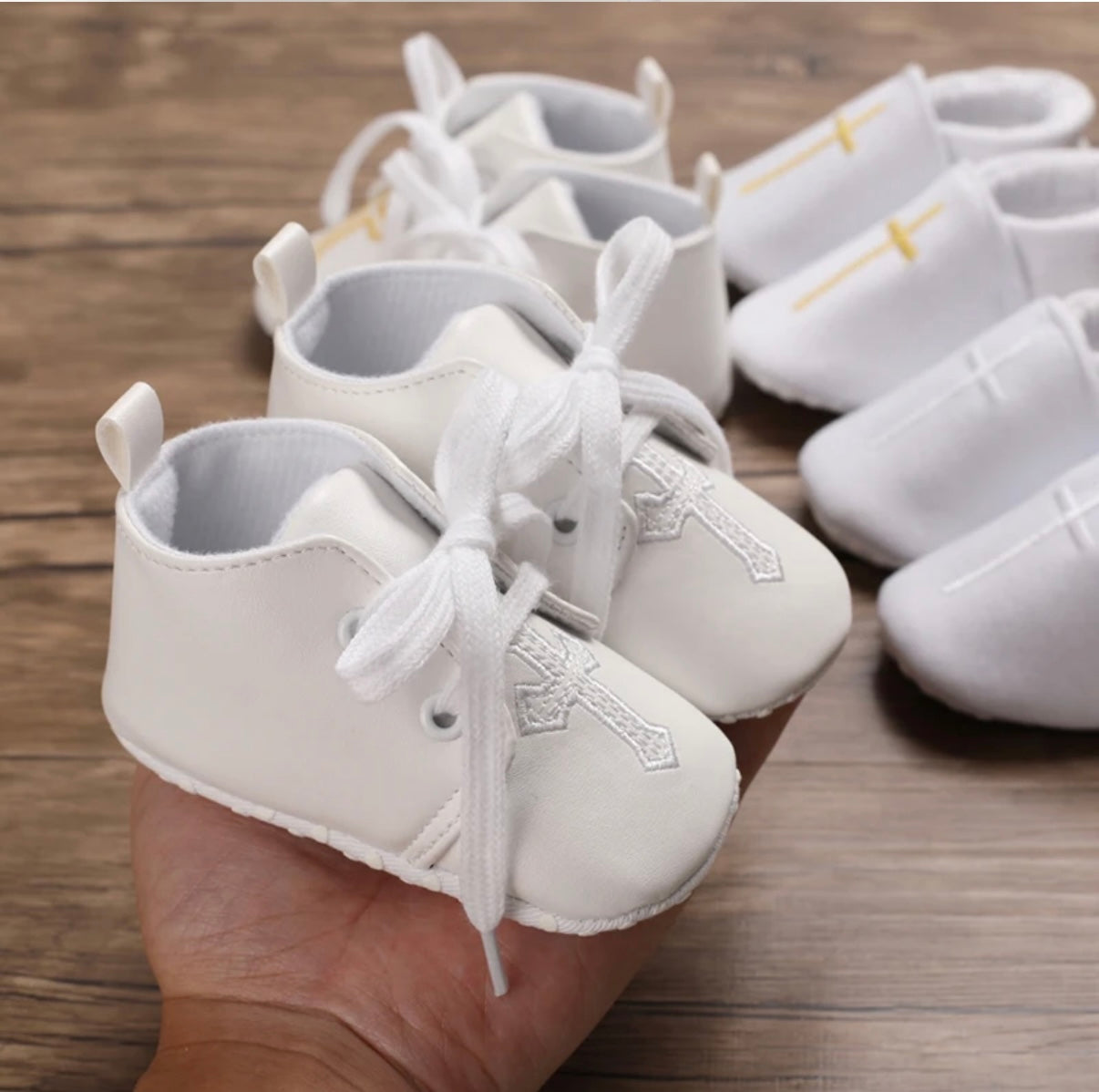 White Christening Baptism Shoes White Cross