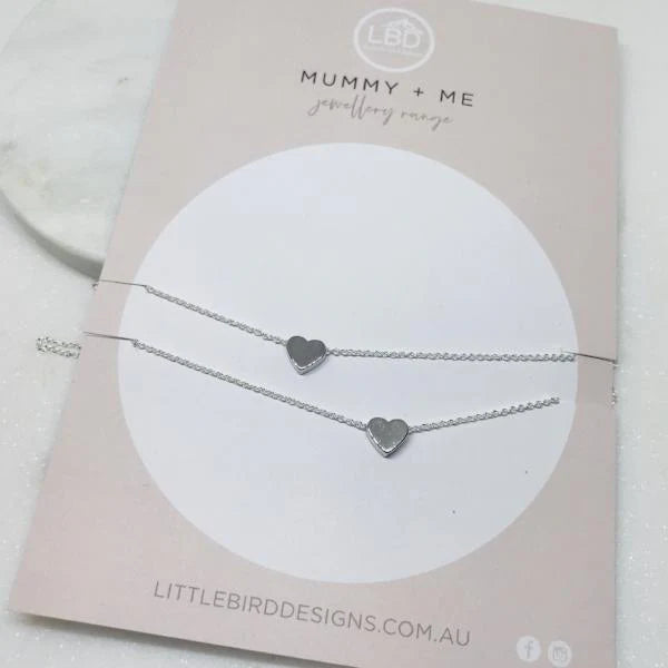 Mummy & Me Mother & Daughter Heart Necklaces Silver