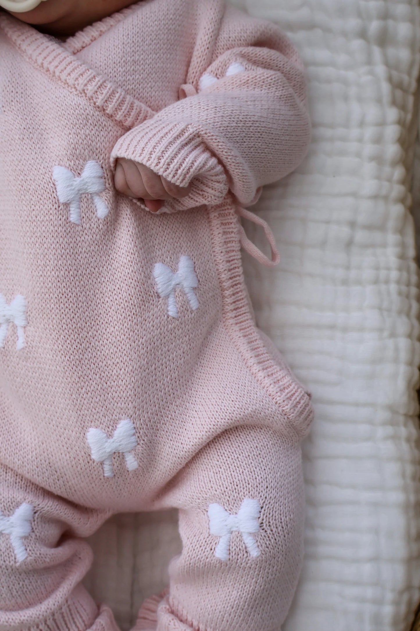 Petite + Co Bow Embroidery Long Kimono Romper Baby Pink