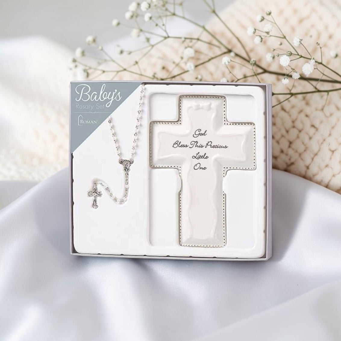 Roman Giftware White Cross & Rosary Set