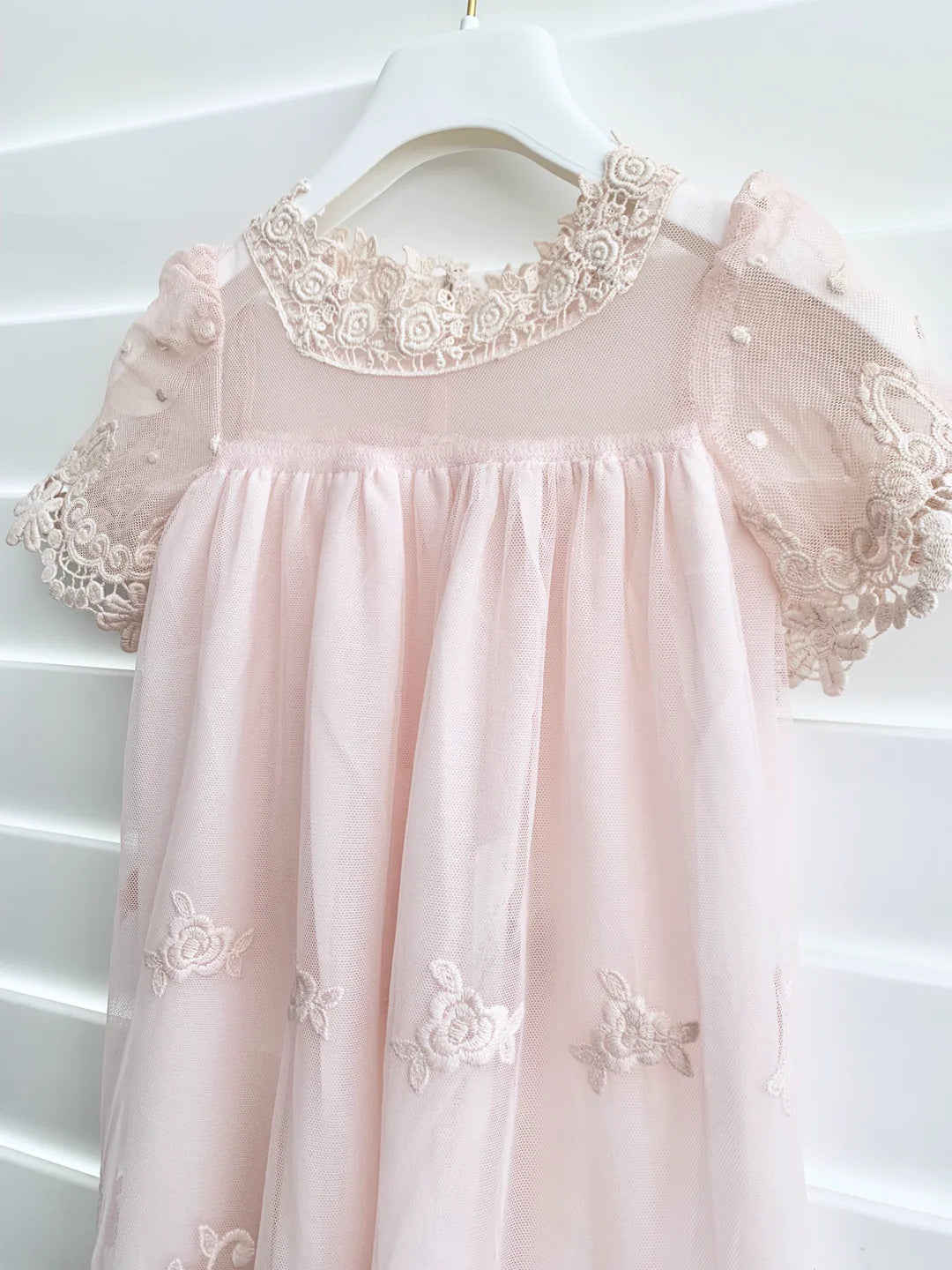 Miss Rose Sister Violet Heirloom Cherub Lace Baby Dress Blush