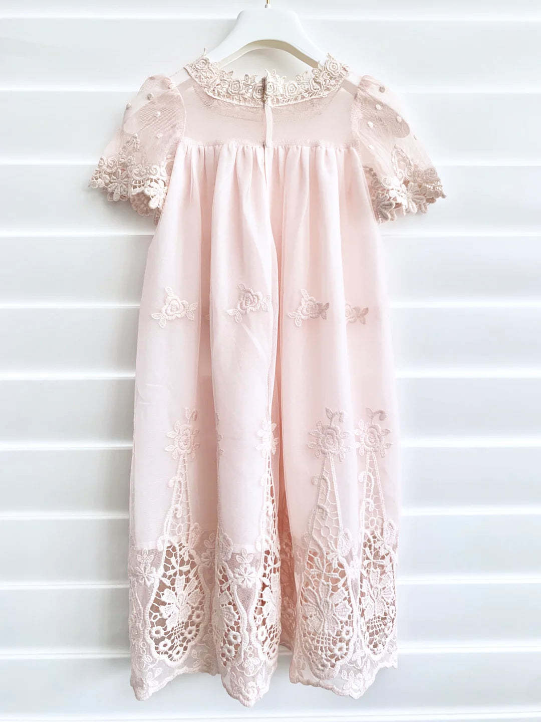 Miss Rose Sister Violet Heirloom Cherub Lace Baby Dress Blush