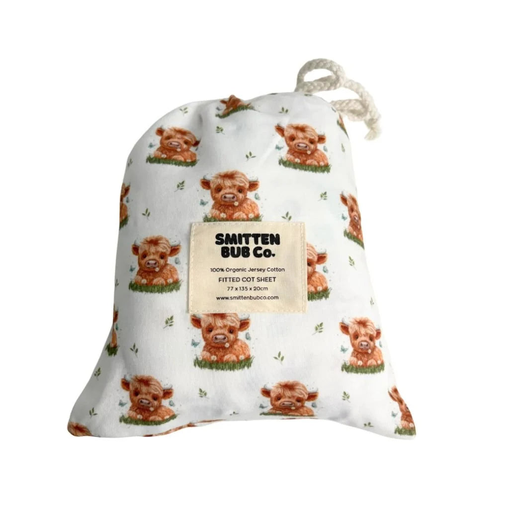Smitten Bub Co Highland Cow Fitted Cot Sheet