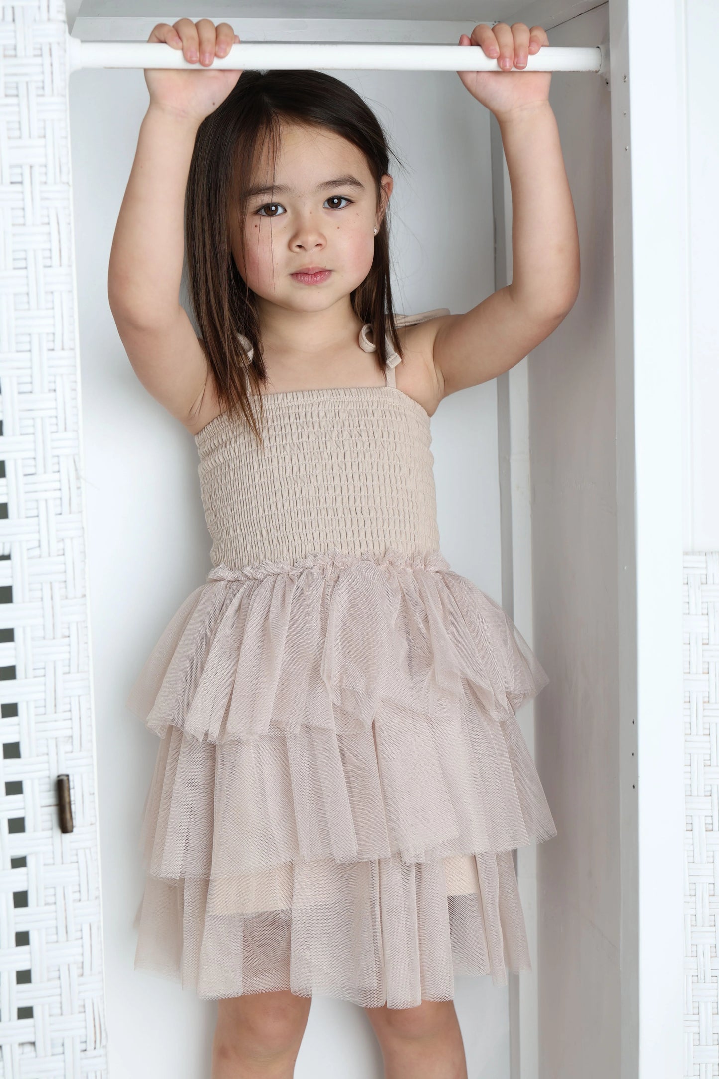 Cracked Soda Harper Ruched Layered Tutu Dress Sand