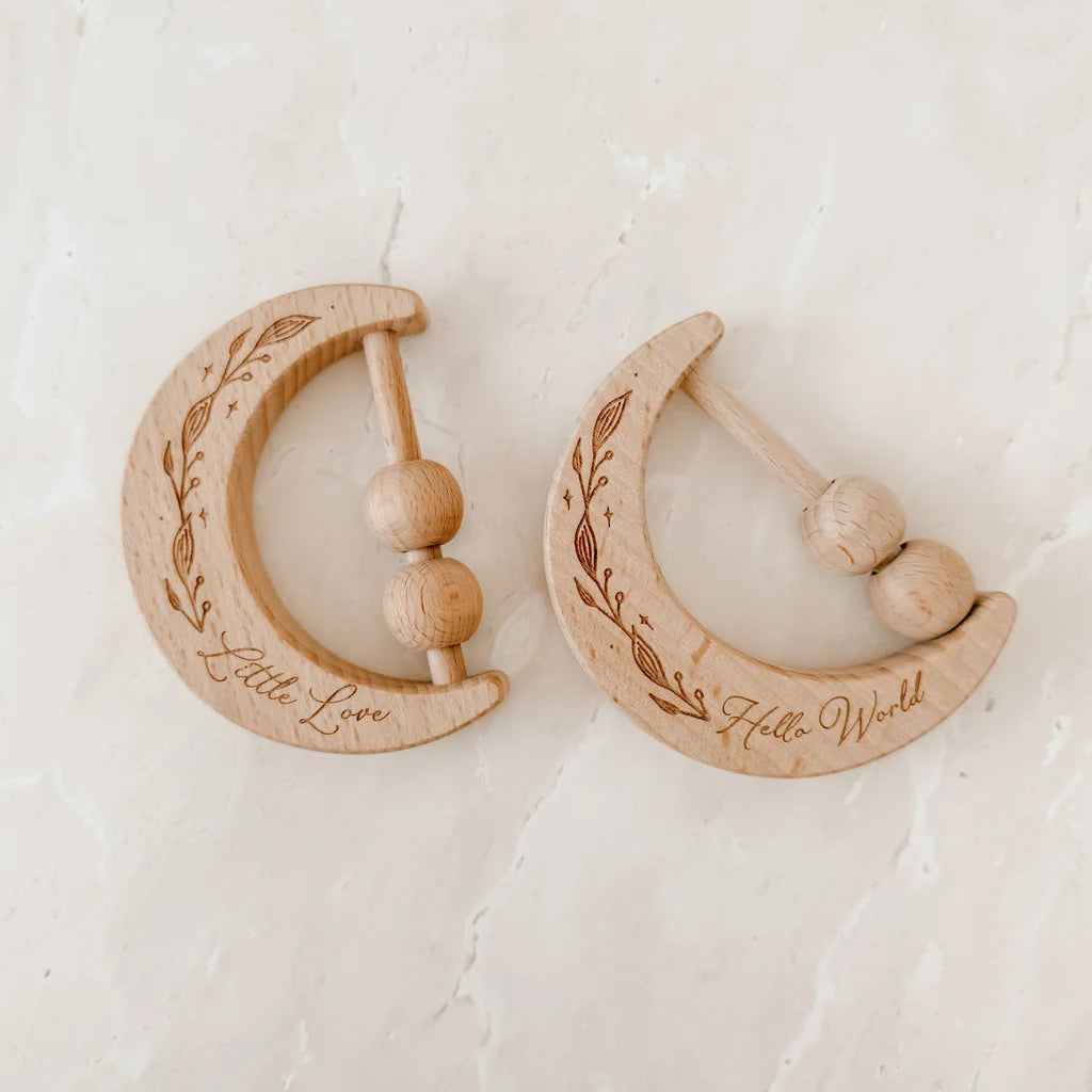 Blossom & Pear Wooden Moon Rattle