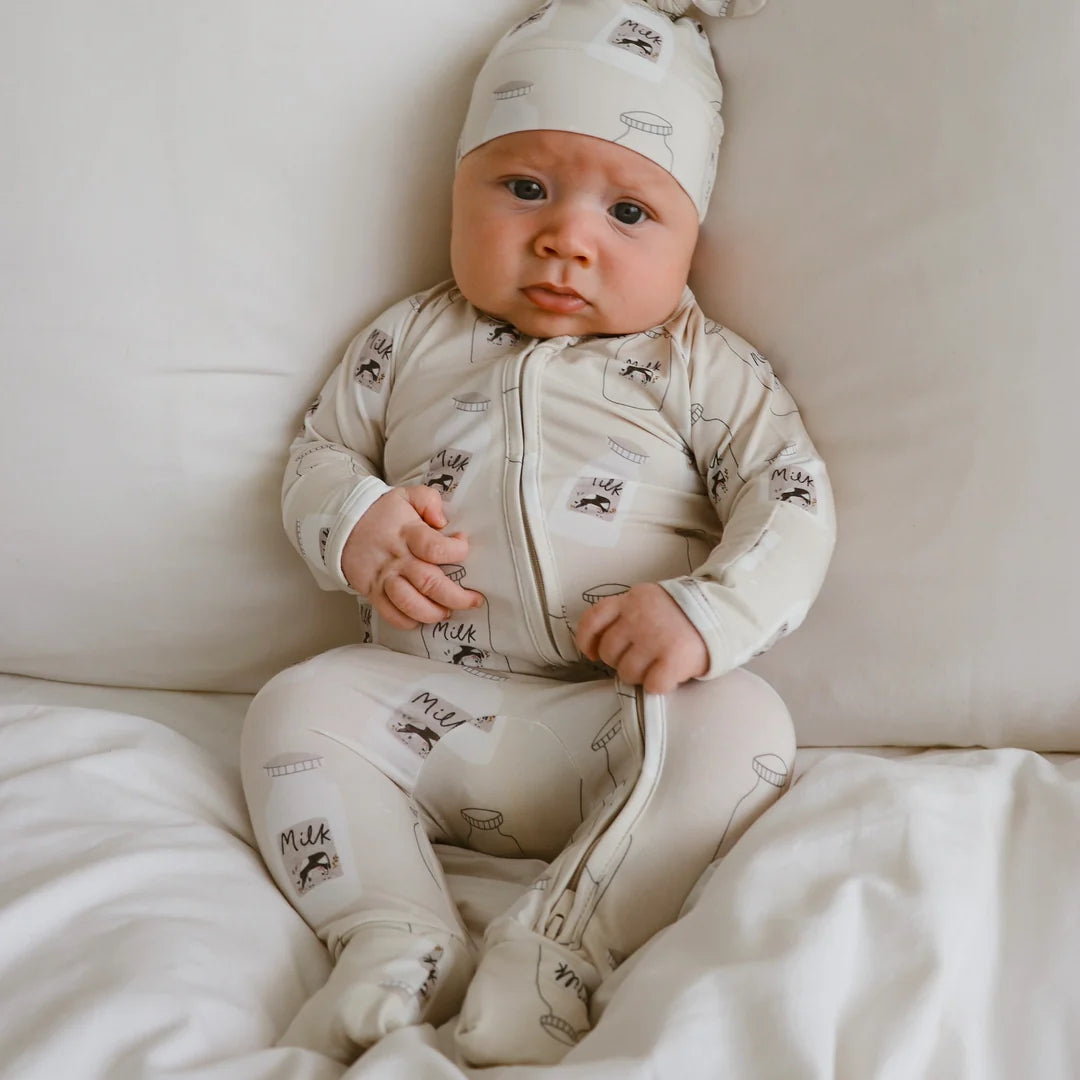 Blossom & Pear Long Sleeve Bamboo Growsuit Milk Bottle