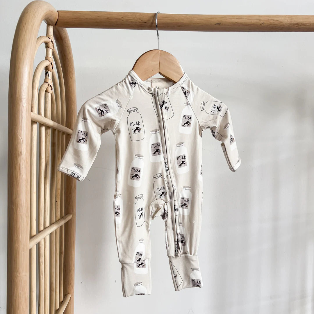 Blossom & Pear Long Sleeve Bamboo Growsuit Milk Bottle