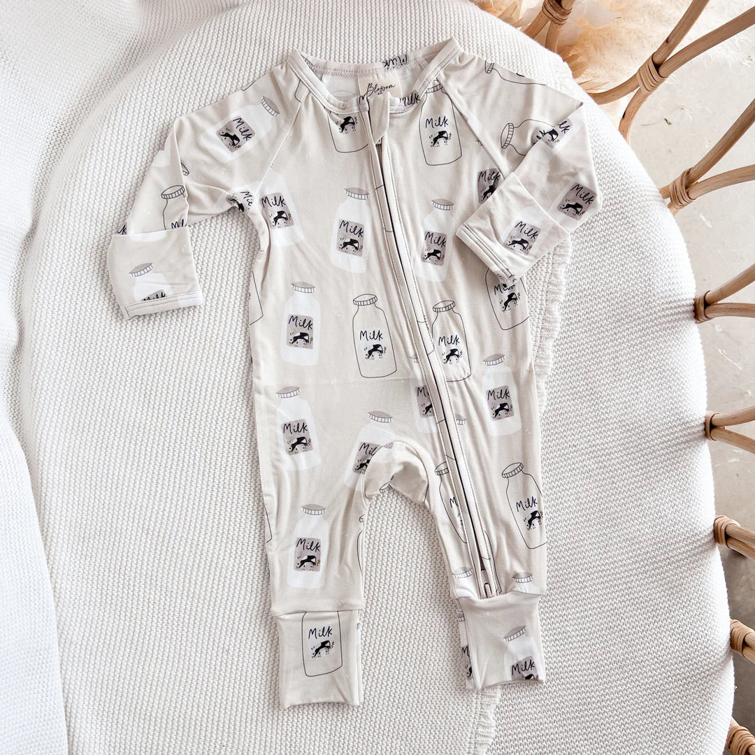Blossom & Pear Long Sleeve Bamboo Growsuit Milk Bottle