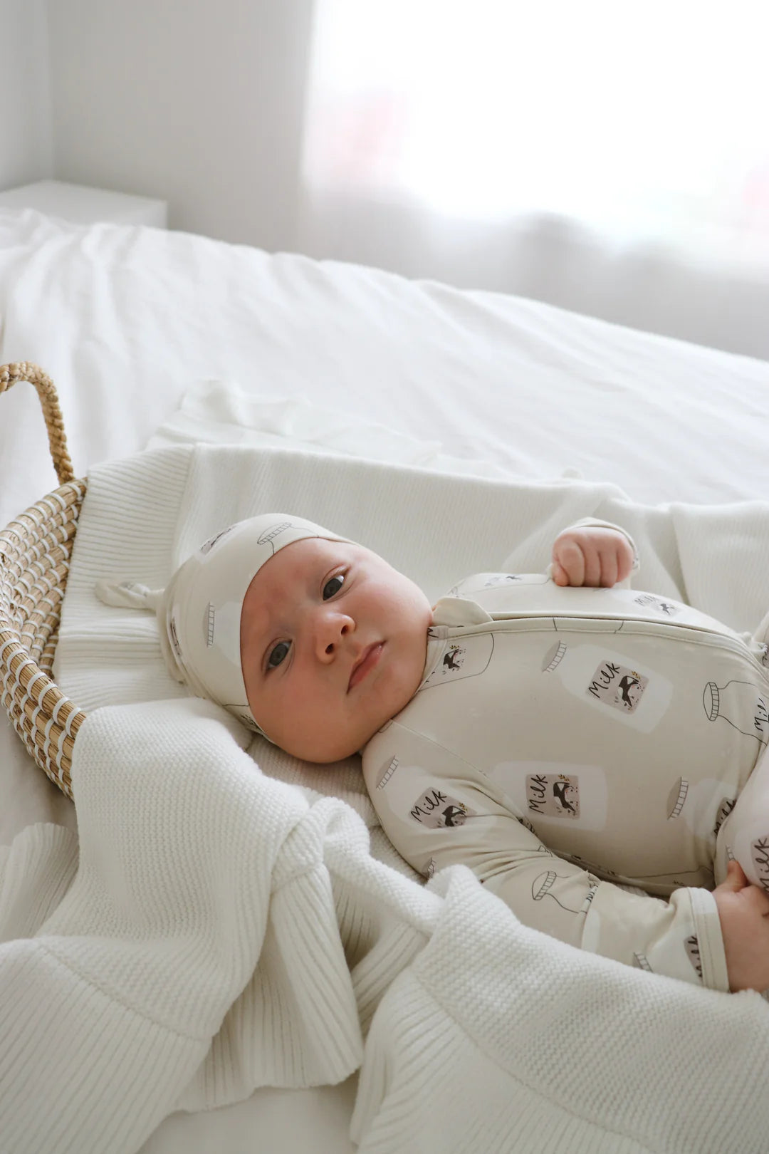 Blossom & Pear Long Sleeve Bamboo Growsuit Milk Bottle