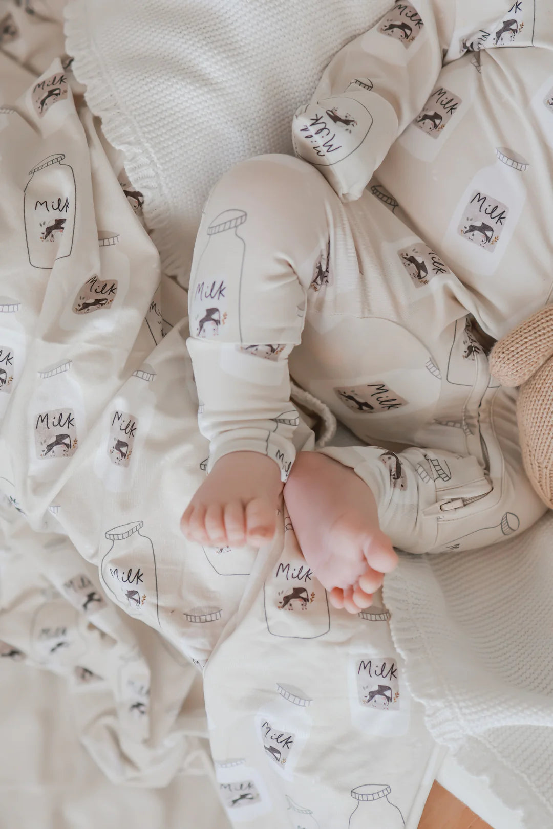 Blossom & Pear Long Sleeve Bamboo Growsuit Milk Bottle