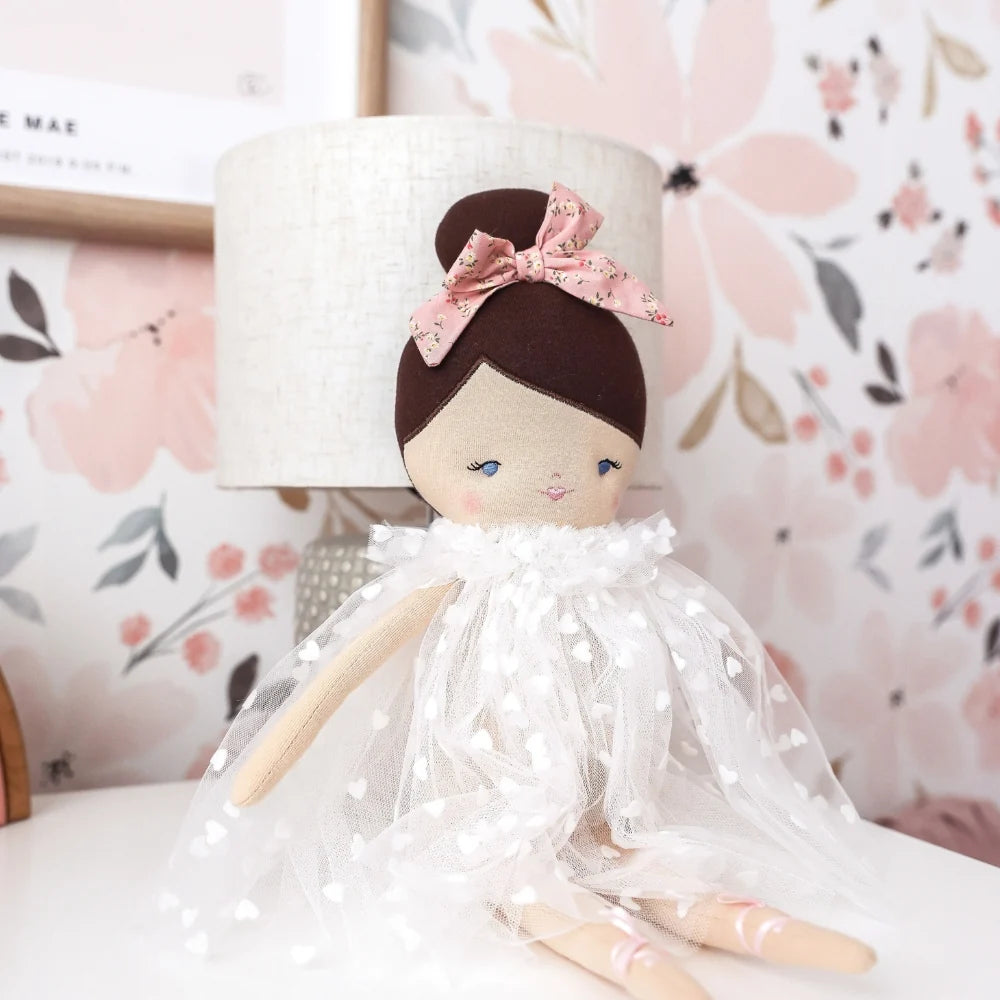Alimrose Mia Doll White Flocked Heart Tulle