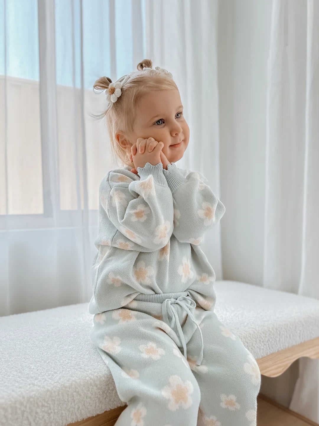 Blossom & Pear Blue Daisy Knit 2 Piece Set Long Sleeve