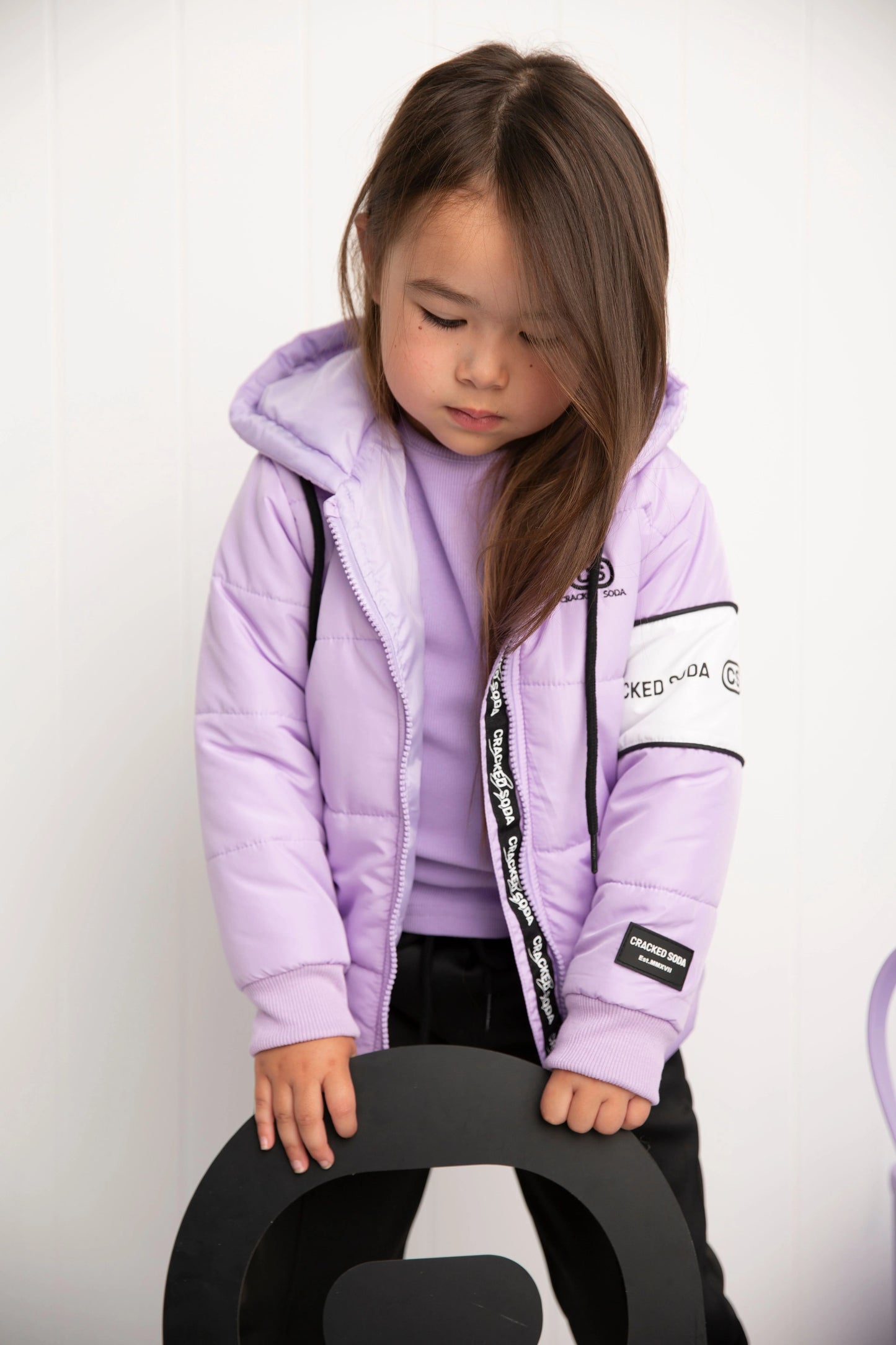 Cracked Soda Imogen Hooded Puffer Jacket Purple