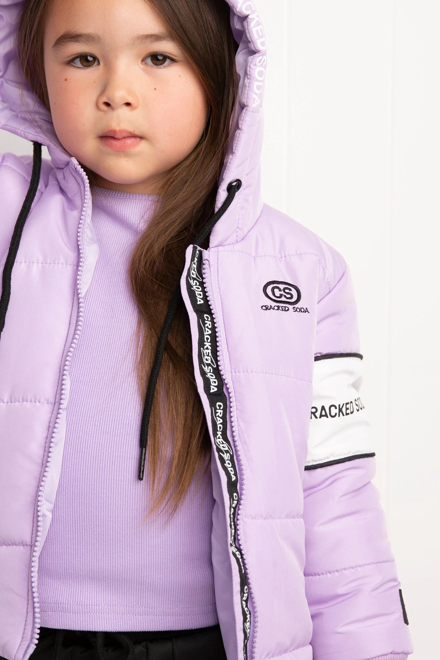 Cracked Soda Imogen Hooded Puffer Jacket Purple