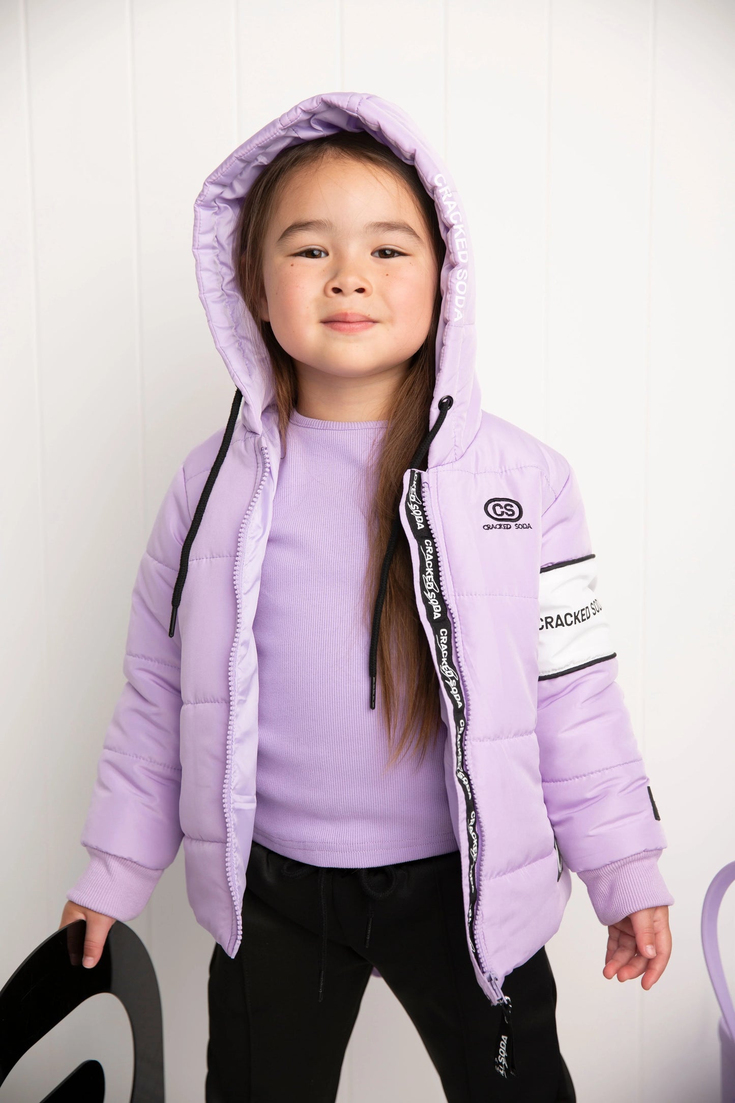 Cracked Soda Imogen Hooded Puffer Jacket Purple