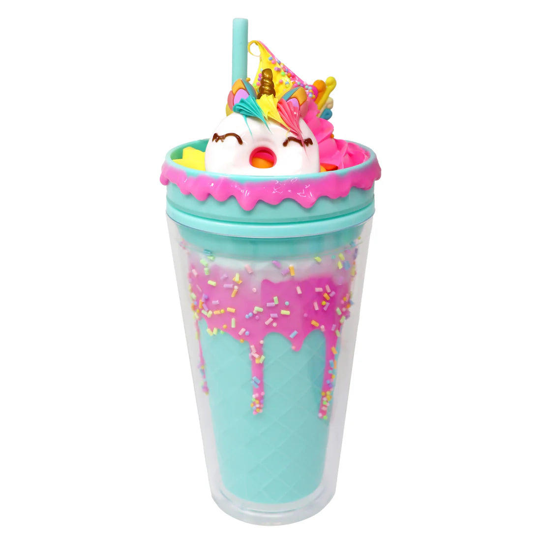 Pink Poppy Unicorn Donut Drinking Cup Blue