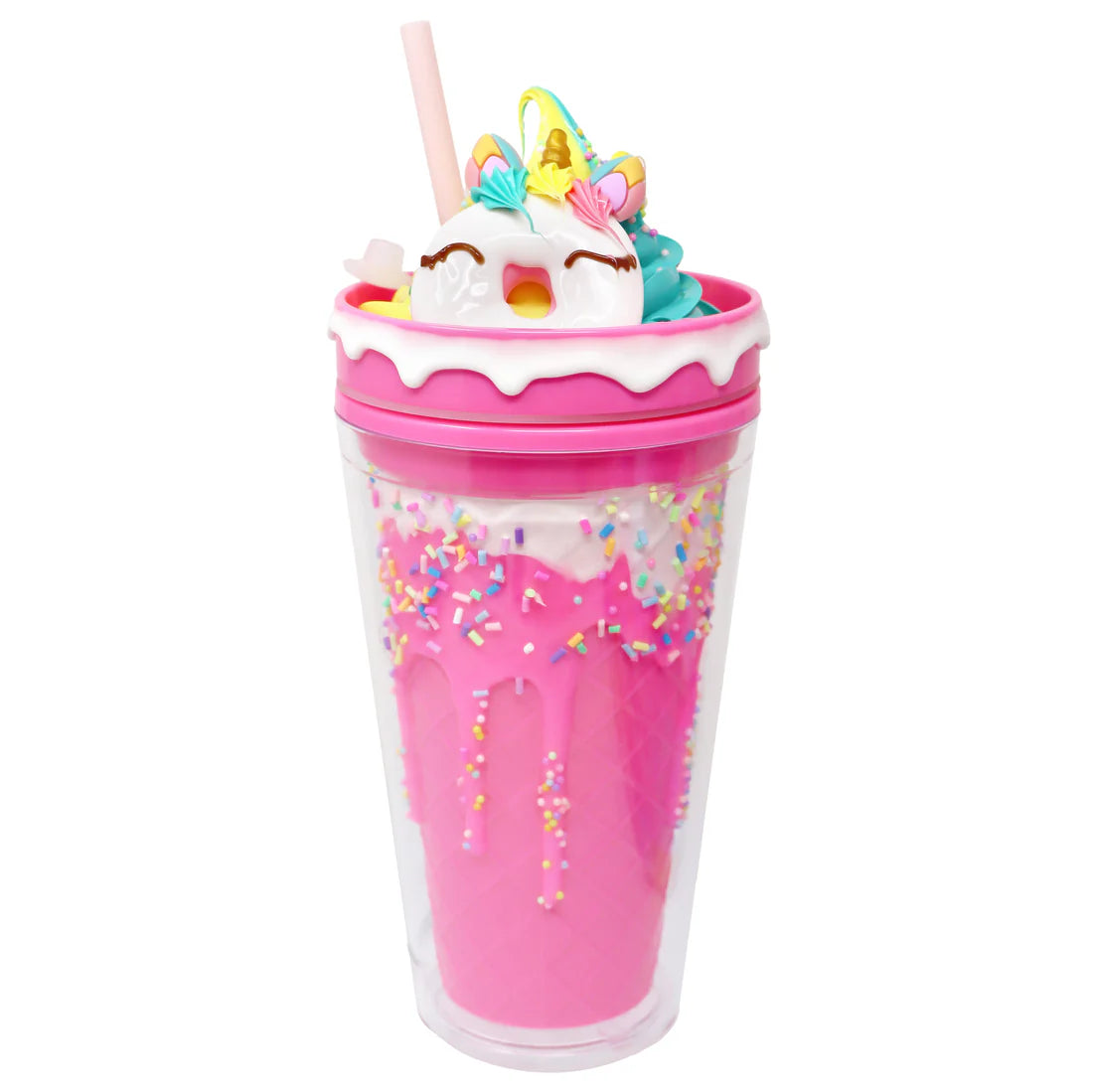 Pink Poppy Unicorn Donut Drinking Cup Pink