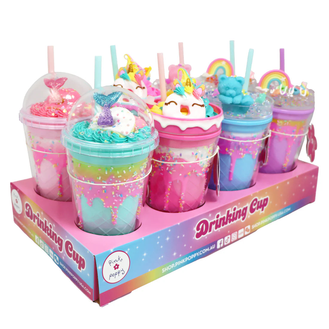 Pink Poppy Unicorn Donut Drinking Cup Blue