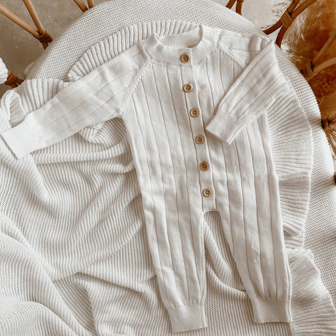 Blossom & Pear Ribbed Knit Romper Milk