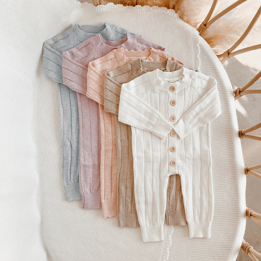 Blossom & Pear Ribbed Knit Romper Fawn