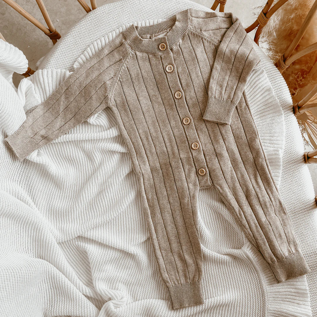 Blossom & Pear Ribbed Knit Romper Fawn